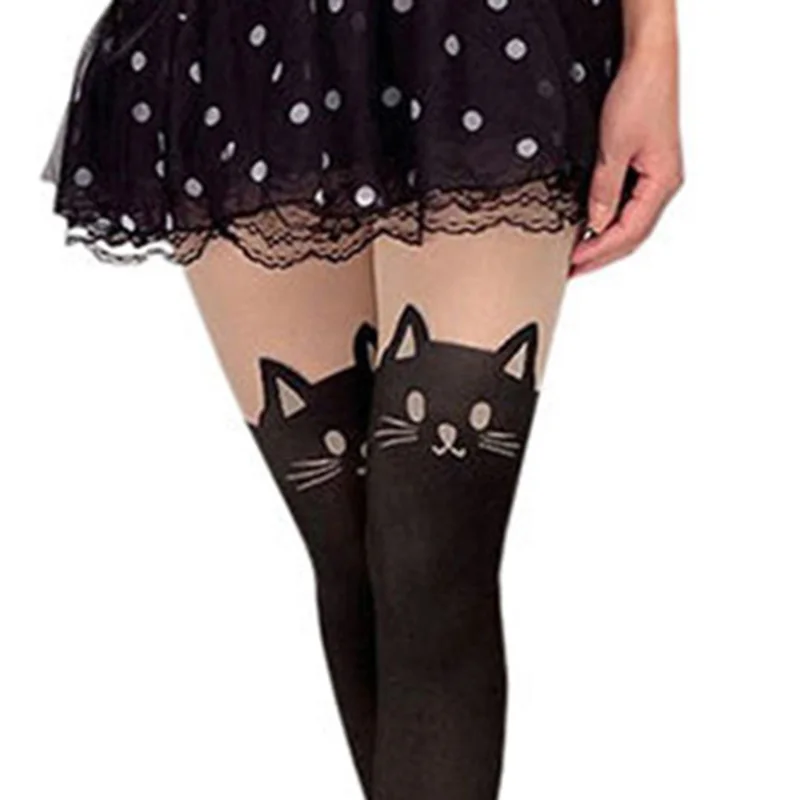 Women Cute Cat Design Tights Legwear Ladies Girls Pantyhose Nylon Lovely Kitty Tights