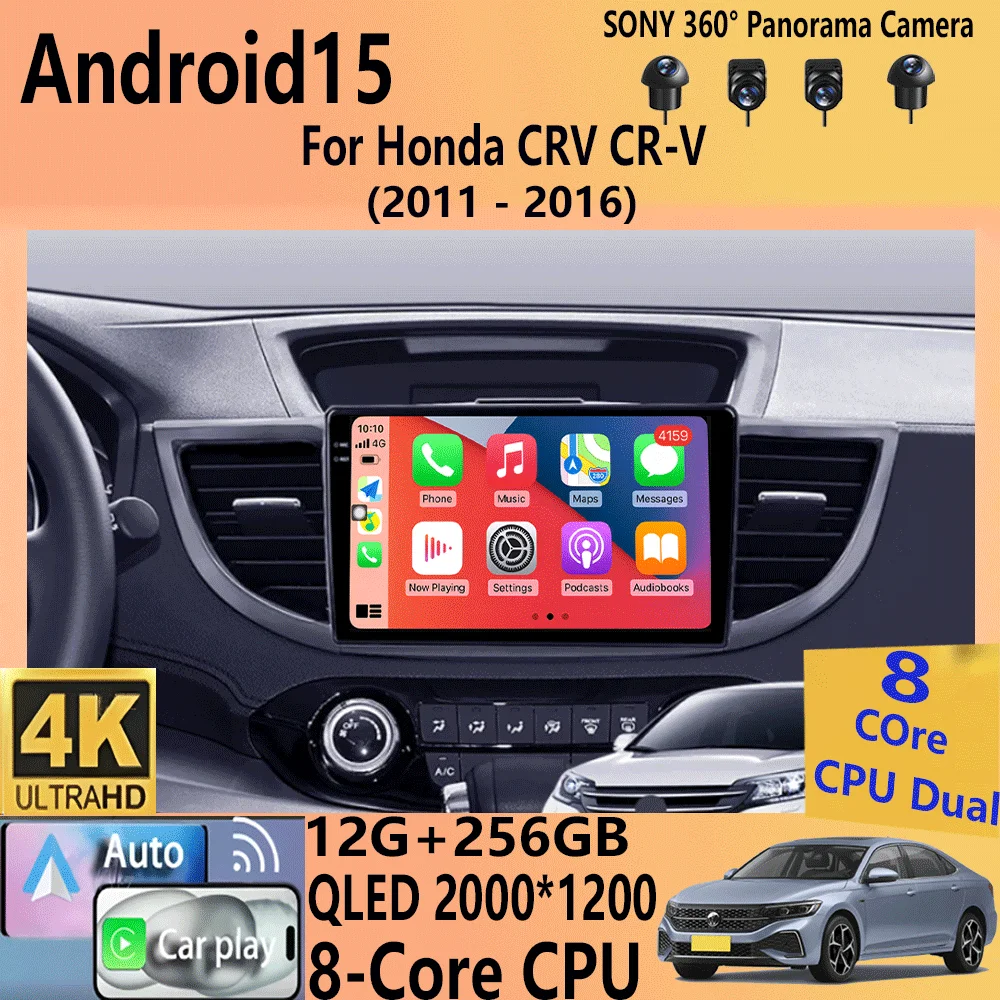 

Android 15 Carplay Car Radio For Honda CRV CR-V 2011 2012 2013 2014-2016 Multimedia Player GPS Navigation Head Unit 2din Stereo