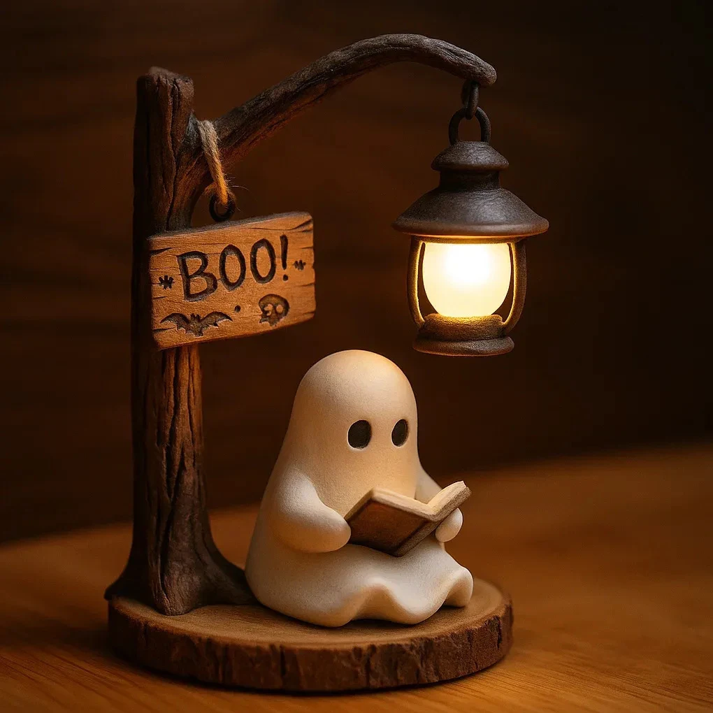 3D Resin Halloween Ghost Reading Lantern Reading Corner Light Aesthetic Lantern For Indoor Living Room Bedroom Decorations