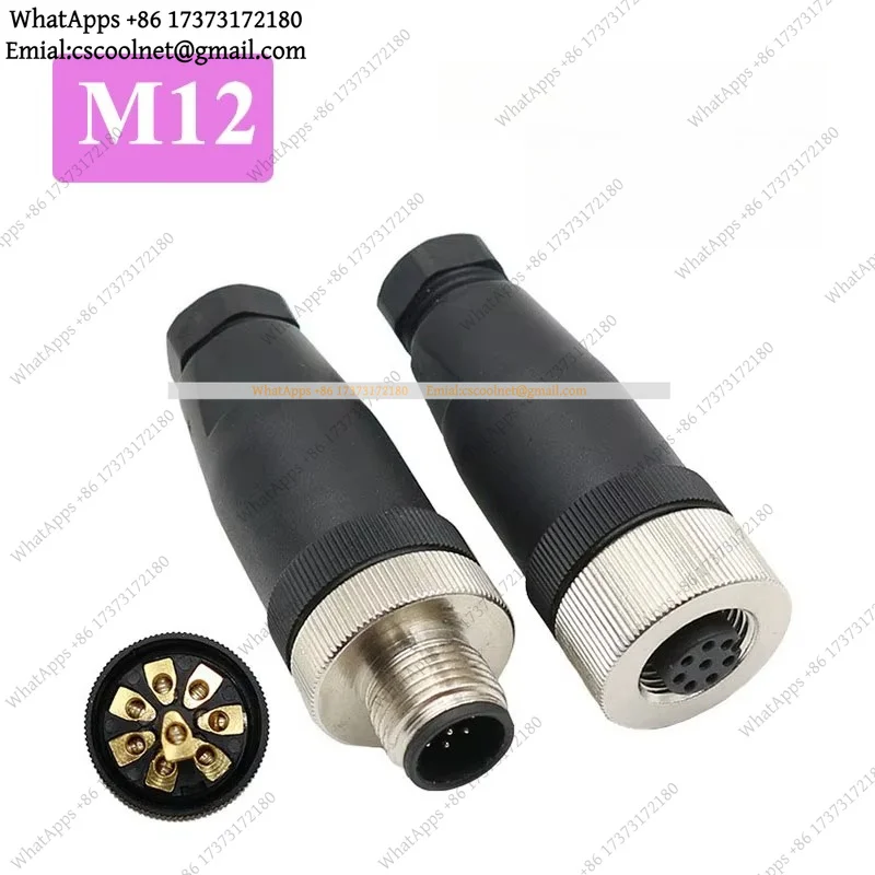 IP68 M12 A-Code Sensor Connector 4Pin D-coding 5 8 Pin Core Screw Lock Wire Plug PG7 PG9 Waterproof Male Female Head Plug 1pc