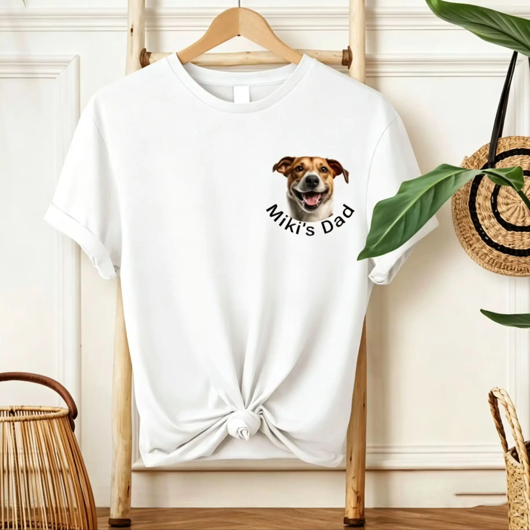 

Custom Pet Photo T Shirt With Dog Name Personalized Dog Dad Tee For Men Funny Pet Face Gift Casual Cotton Short Sleeve Tops