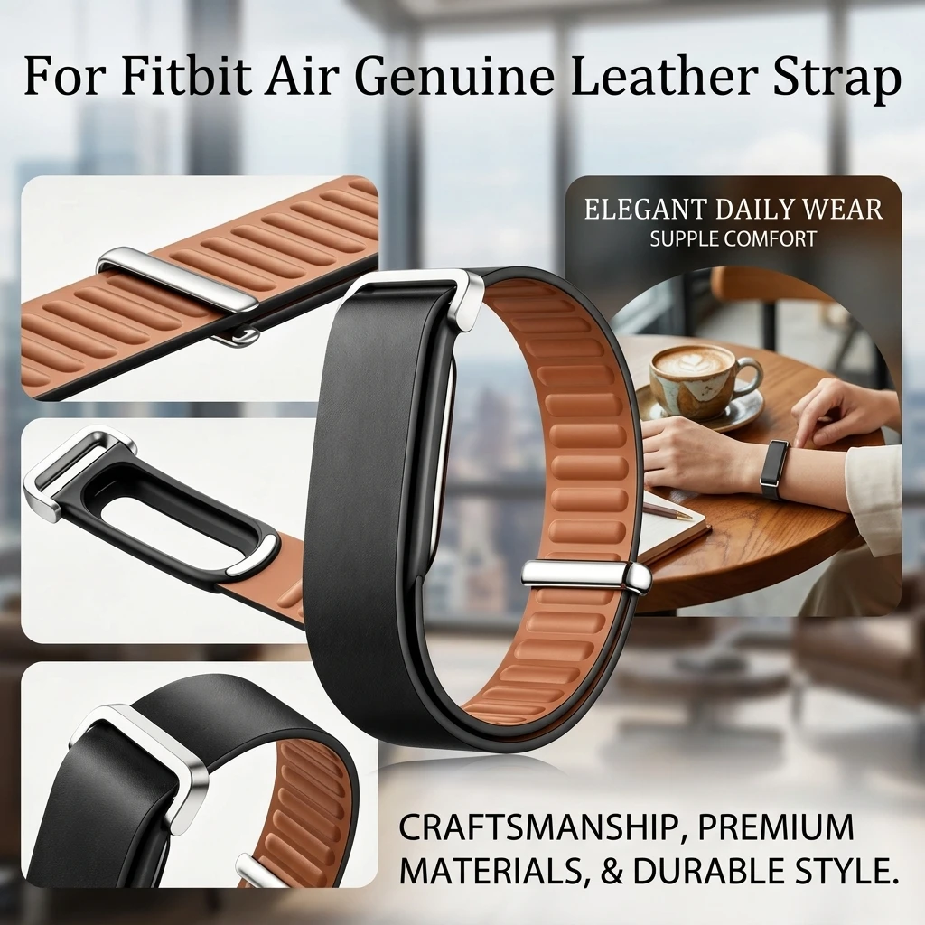 Leather Sports Strap Compatible for Google Fitbit Air - Adjustable Loop for Fitness Tracker Wristband