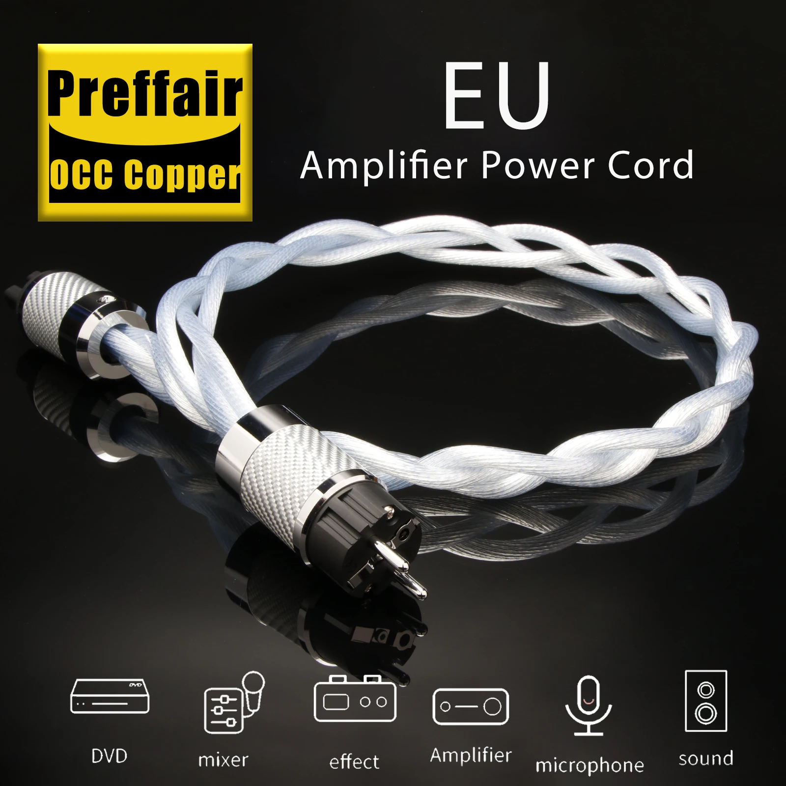 Preffair X410 5N OCC US & EU AC-Stromkabel mit Kohlefaser-Rhodium-Beschichtung für HIFI-Audioverstärker, DAC und Filter – Detail 2