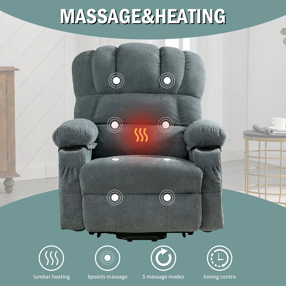 Power Lift Recliner Chair Recliners for Elderly with Heat and Massage Recliner Chair for Living Room with Infinite Position BLUE