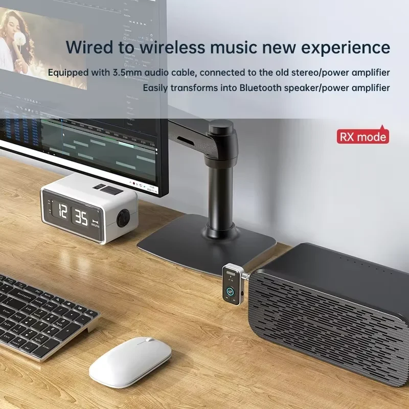 ترقية بلوتوث 6.0 جهاز ريسيفر استقبال وإرسال HiFi ستيريو الموسيقى سيارة AUX محول الصوت 3.5 مللي متر جاك مع هيئة التصنيع العسكري الاتصال لمجموعة السيارة