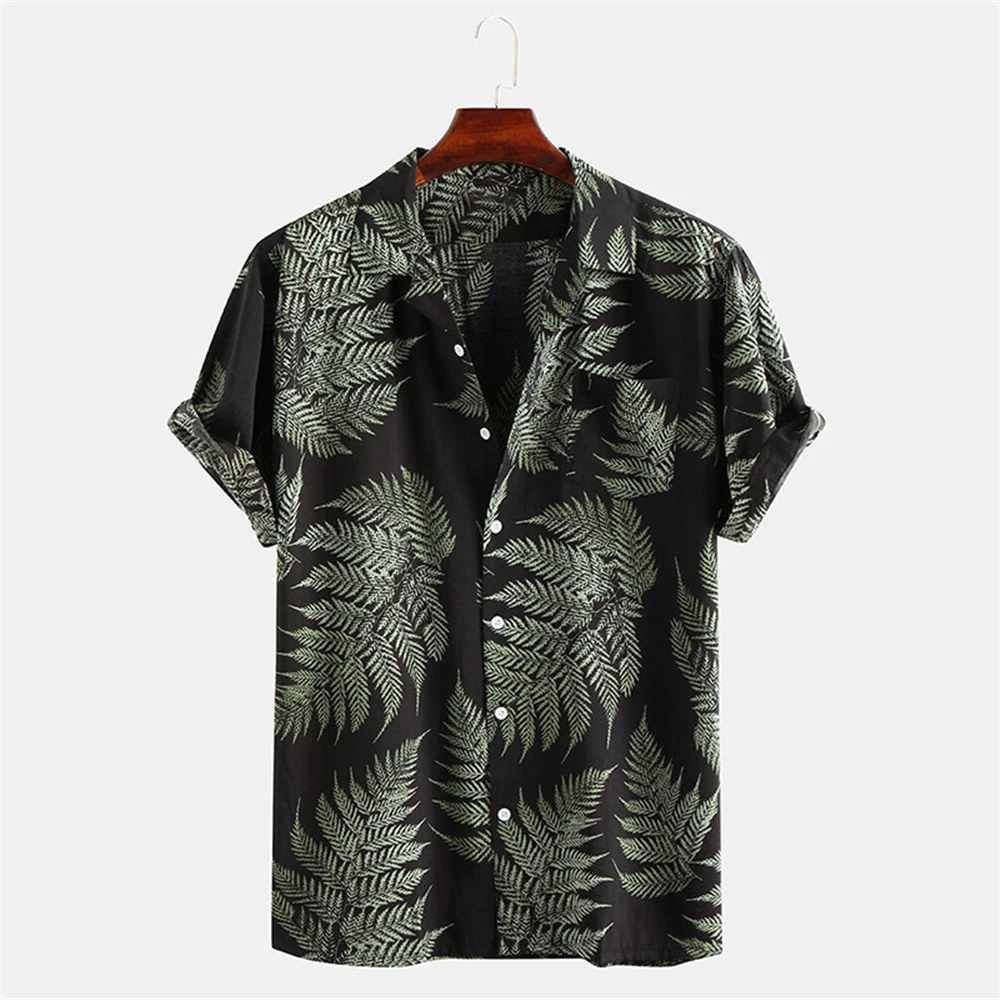 Summer Hawaiian Red Shirts Tropical Shirts Floral Men Tops Casual Shirt Short Sleeve Cotton Button Chemise Loose Vacation Beach