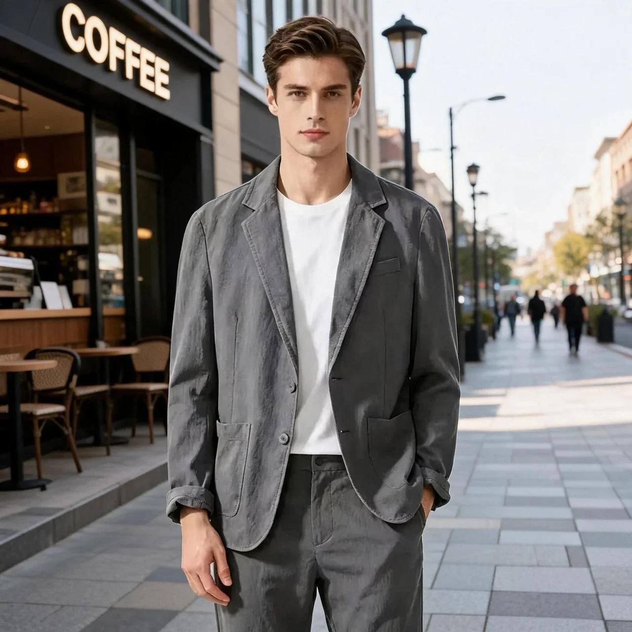 100% Cotton Breathable Men's Blazer, Lightweight Lapel Single Breasted Suit Jacket Multi-season Business Casual Coat