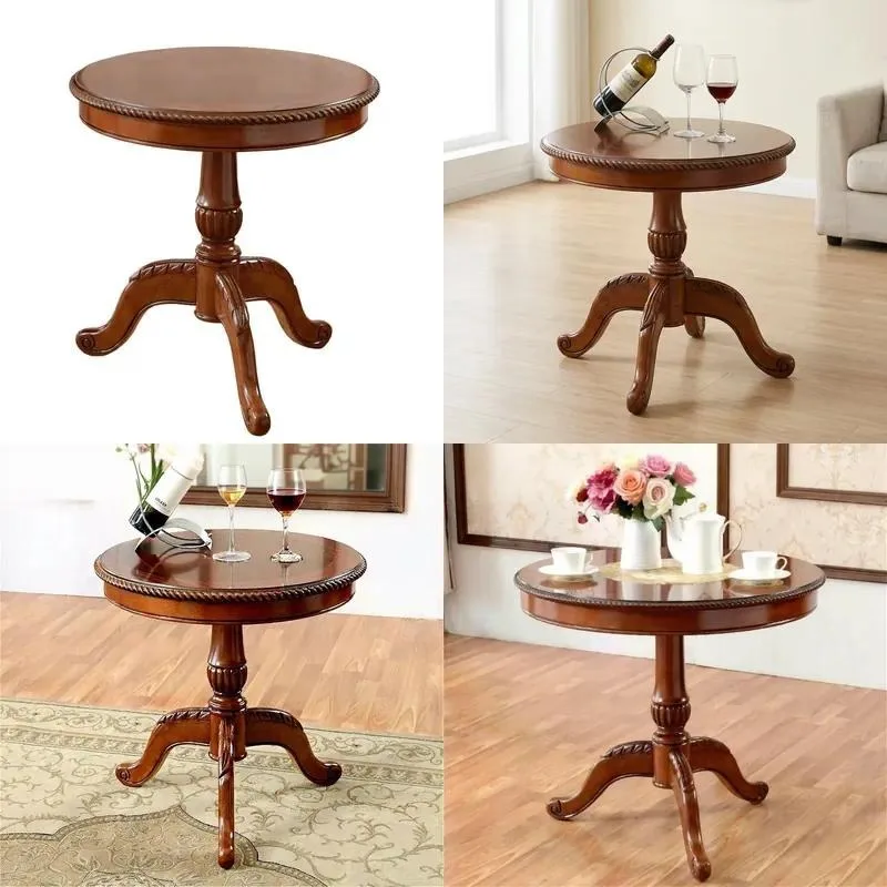Antique European Solid Wood Coffee Table Carved Small Side Table Pastoral American Living Room Furniture