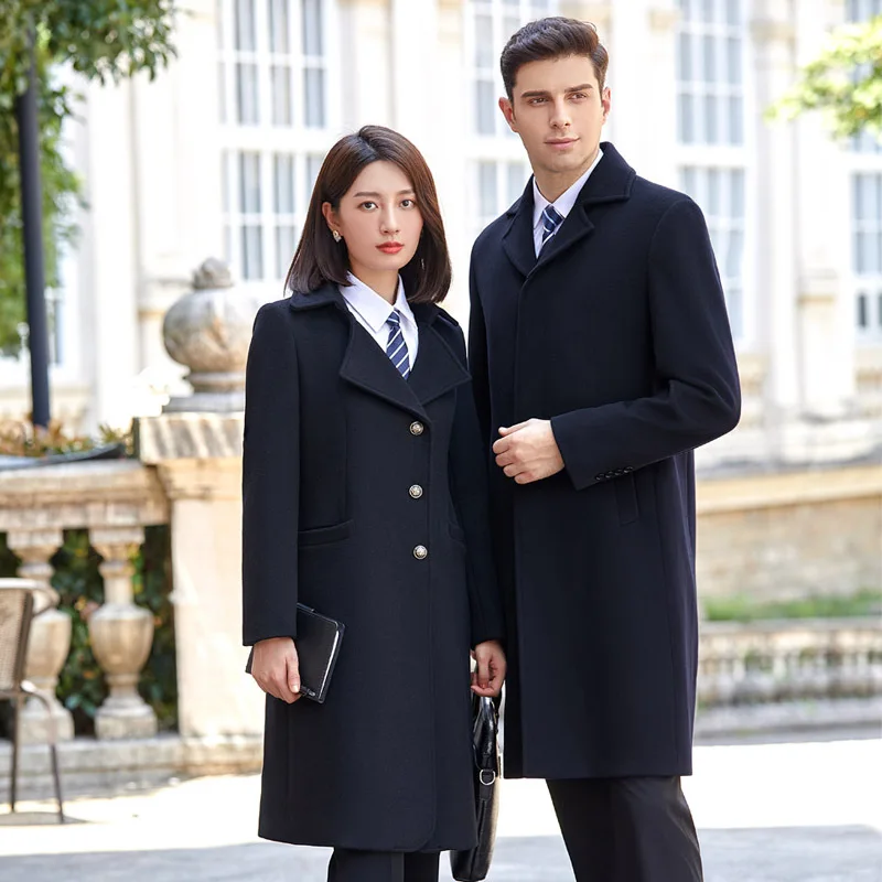 

Professional wear wool coat women's winter knee long sales department jewelry hotel property tooling woolen coat men