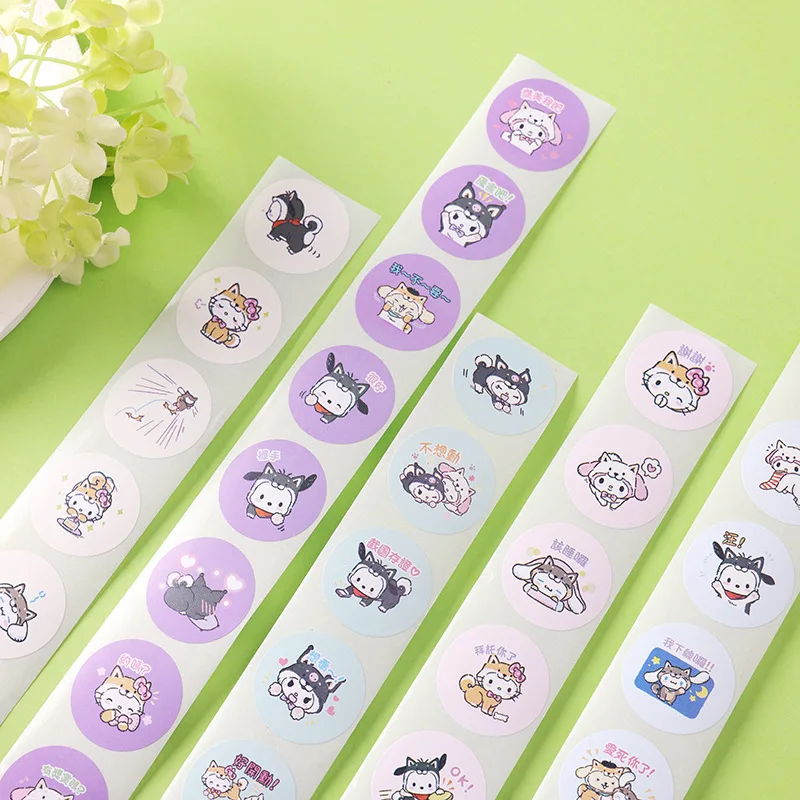 500Pcs/Roll Anime Kawaii Sanrio Expression Pack Round Sealing Sticker Self-Adhesive Cute Cinnamoroll Diy Material Label Stickers