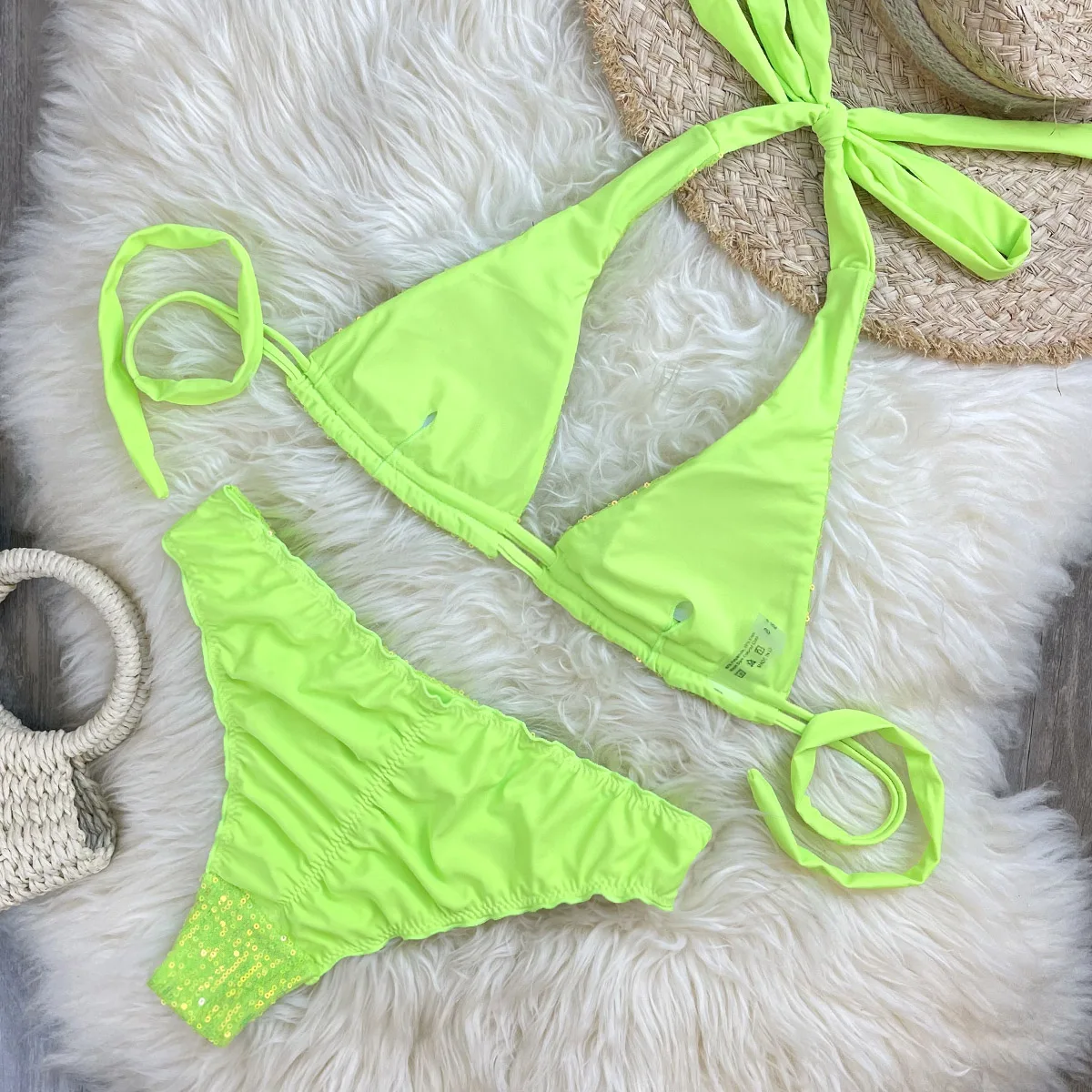 Melphieer nouveau Bikini scintillant bandeau Bikinis ensemble solide Maillot De Bain maillots De Bain Biquini natation Maillot De Bain pour les femmes