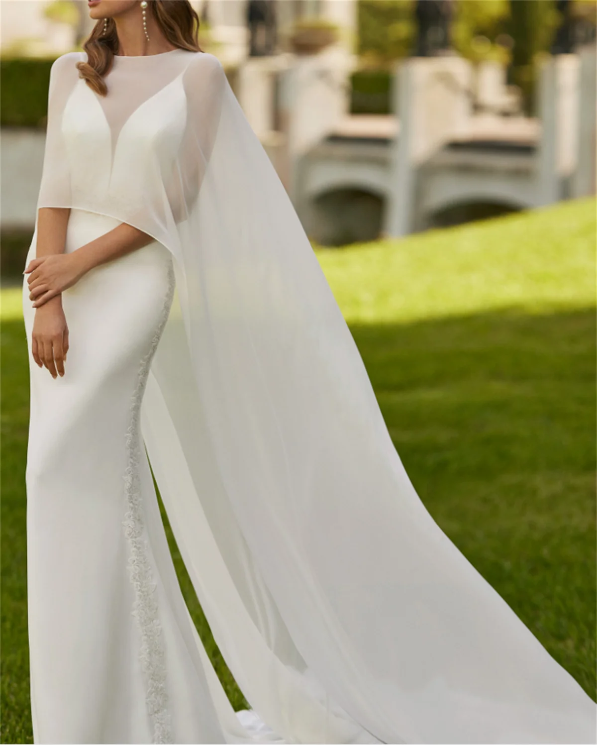 A-Line Simple White Wedding Dress Saudi Arabian Cape Bridal Dress Elegant V-Neck 2024 Vestidos De Novia 웨딩드레스 amanda novias t