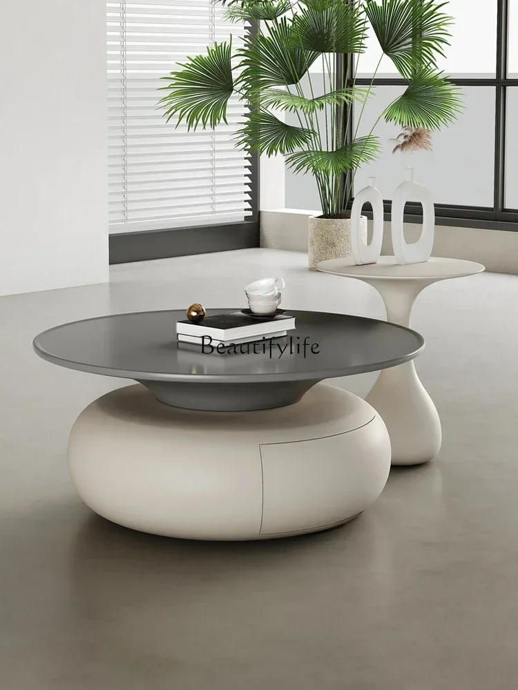 

LJYLHousehold round sofa coffee table modern simple cream style small apartment table