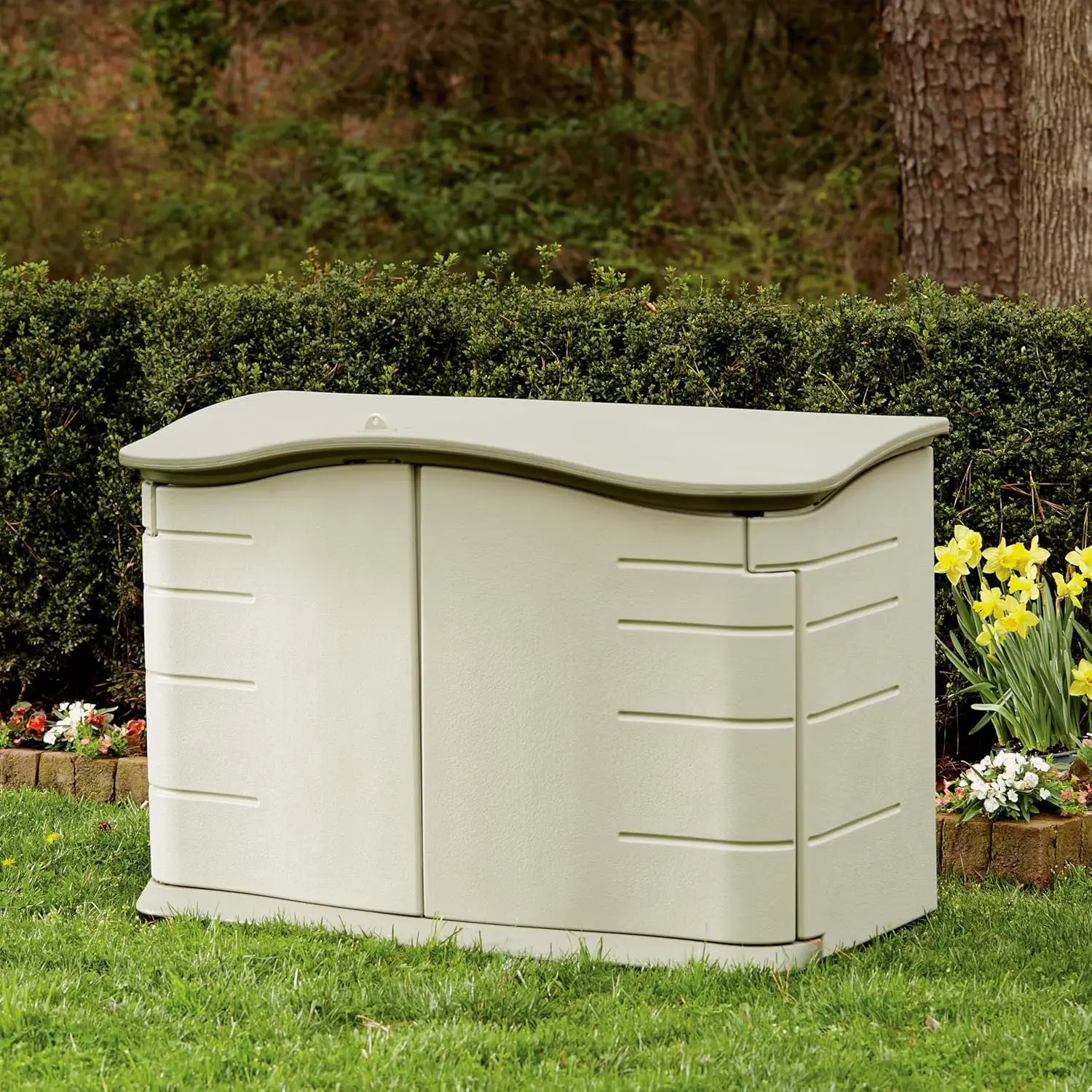 Outdoor Backyard, Pool, Porch Storage - 4.5 x 3 Ft Shed, Resin, Beige/Brown, Weather Resistant for Home Organization