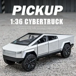 1:36 Tesla Cybertruck modello di auto in lega diecast veicoli macchinine Sound Light Pickup Truck Kid bambini regalo di natale giocattolo per ragazzo