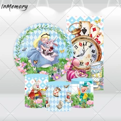 Alice in Wonderland Round Backdrop for Girl Birthday Party Decoration Tea Party Circle Backgrounds Cylinder Plinth Covers