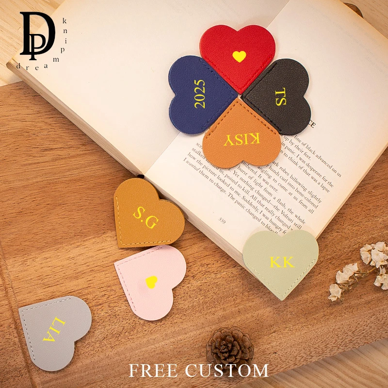 Creative Custom Letters Bookmark Engrave Initials Heart Triangle PU Leather Book Page Marking Mini Wholesale Personalized Gift