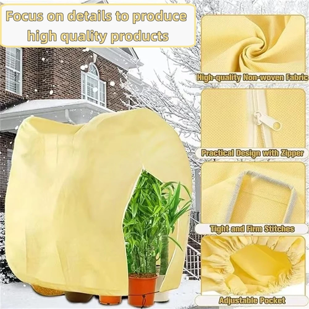 Winter Protection Bag for Plant Strong Frost Protection Plant Cover Tree Covers with Zip Drawstring Breathable Beige