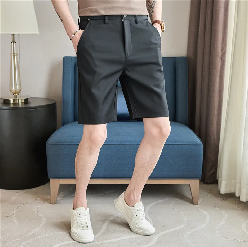Men Shorts Summer Light Thin Elastic Waist Business Casual Suit Shorts Solid Knee Length Short Pants Oversized size Men Clothing