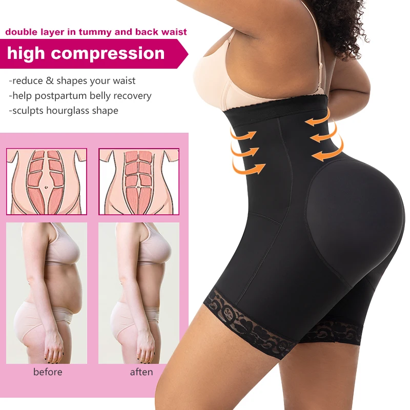 Women's High Compression Body Shaper Shorts with Zipper Open Crotch Butt Lifter Control Tummy Waists Faja Shapewear