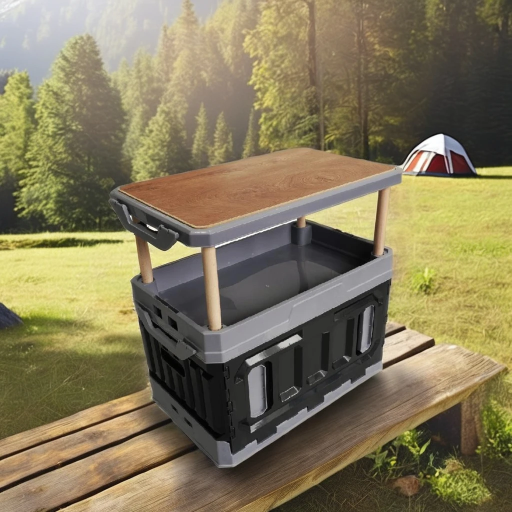 

Foldable portable storage box, made of polypropylene plastic and aluminum, suitable for camping and fishing outdoor use
