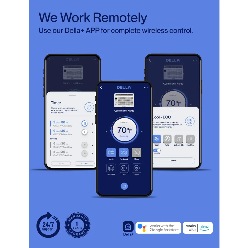 مكيف هواء نافذة موفر للطاقة من DELLA 6000 وحدة حرارية بريطانية، يبرد حتى 250 قدم مربع. قدم، يعمل مع Alexa، موقع GEO، وحدة التيار المتردد مع WIFI