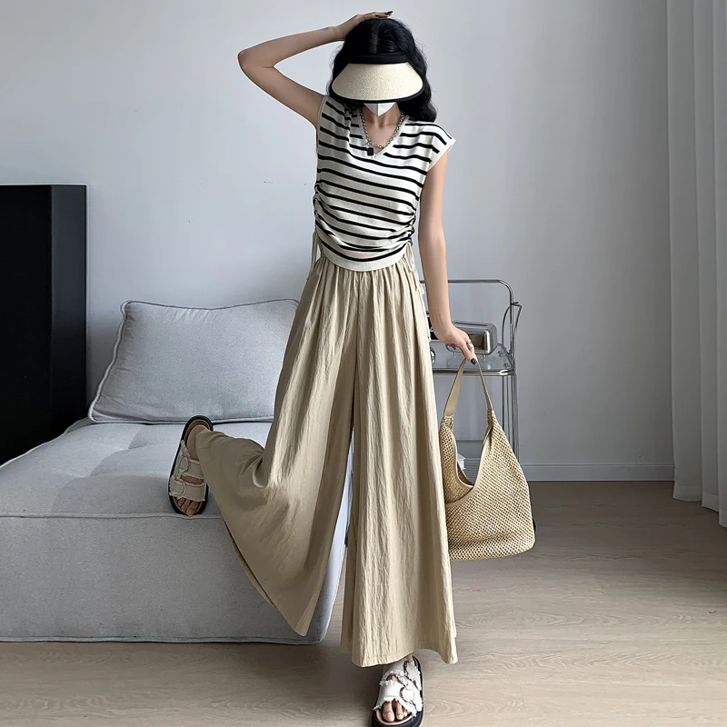 

Summer non shrinking texture, ice silk wide leg pants, women's high waisted drape, casual pants skirt