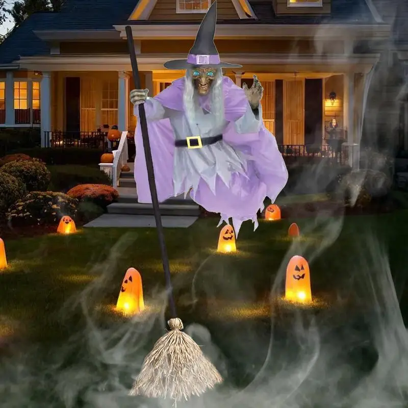 Halloween Decoration Voice Control Purple Witch Large broom Hanging Ghost Luminous Soundmaking Bar Ghost House Horror Decoration