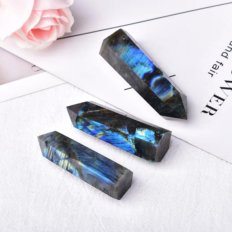 1PC Natural Labradorite Polished Crystal Point Healing Crystal Energy Stone Hexagonal Obelisk Crytsal Wand For Home Decoration