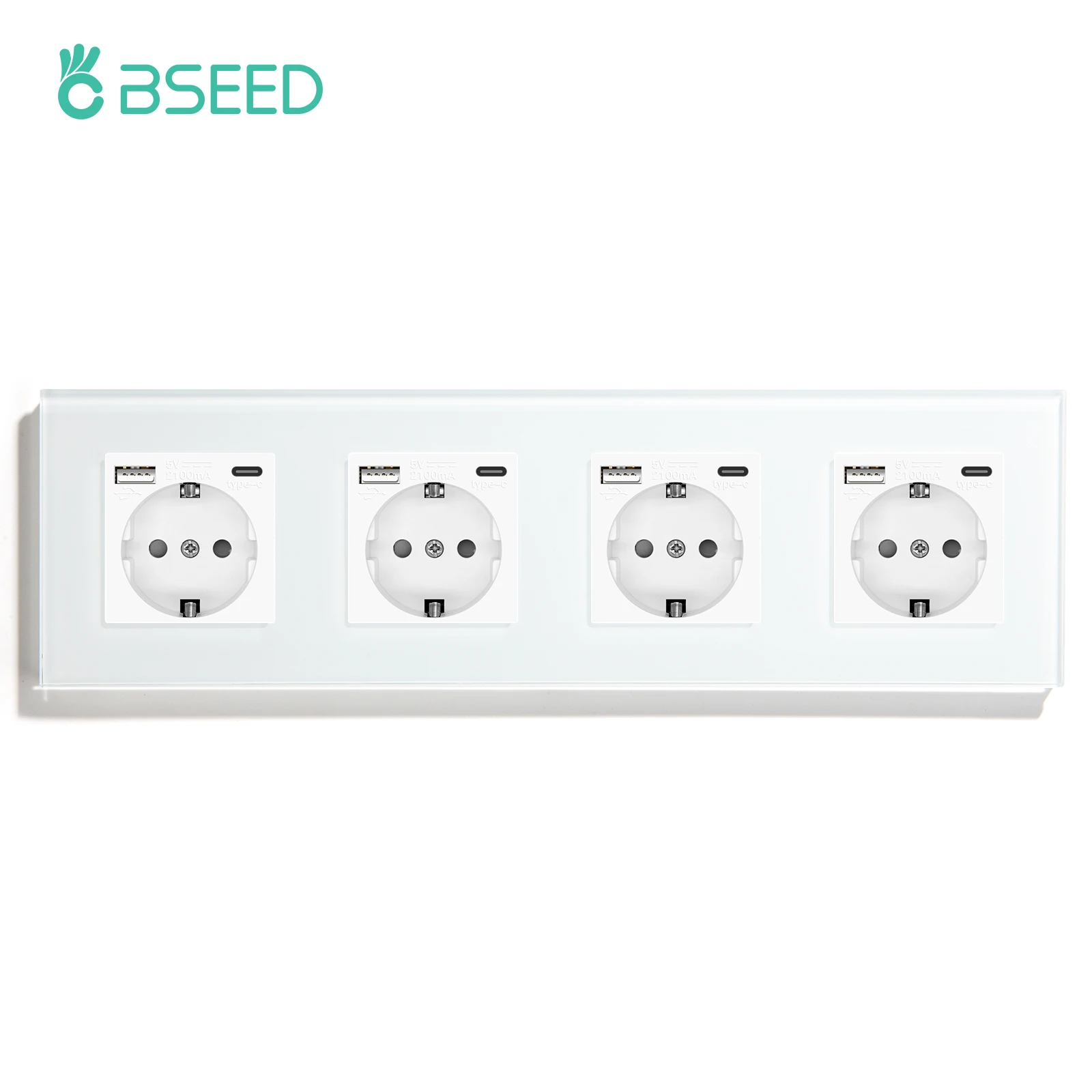 BSEED Touch Lichtschakelaar EU Standaard Stopcontact Met USB Type-C Kristallen Glazen Paneel Witte Kleur Stekkers 1/2/3Gang Schakelaar