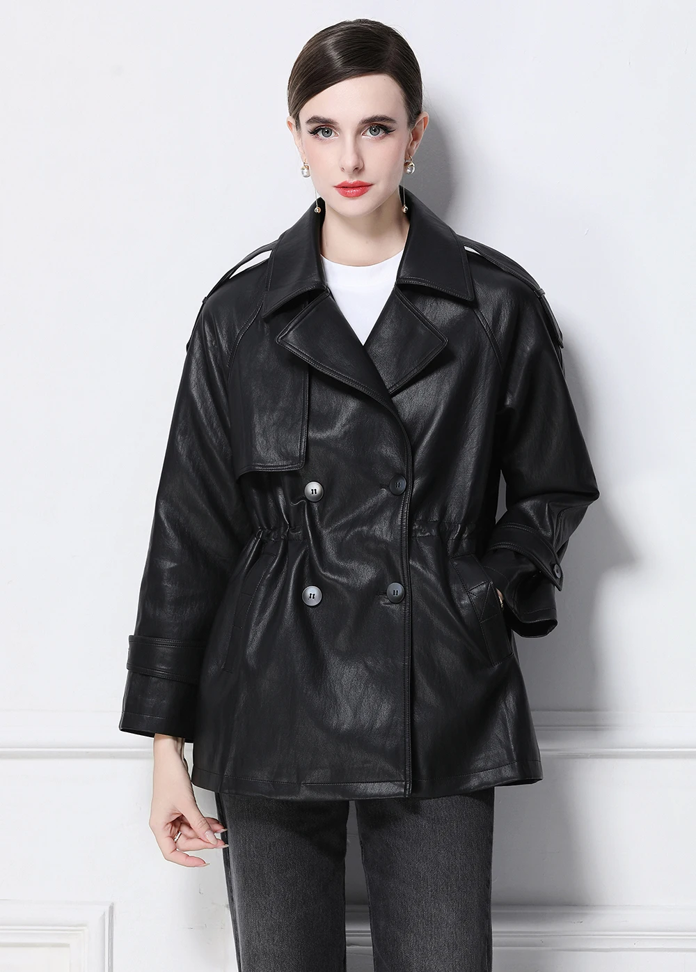Women's American Retro Moto Riding Jacket - Autumn Winter Warm PU Leather Mid-Length Windproof Outerwear Matte Shoulder Strap