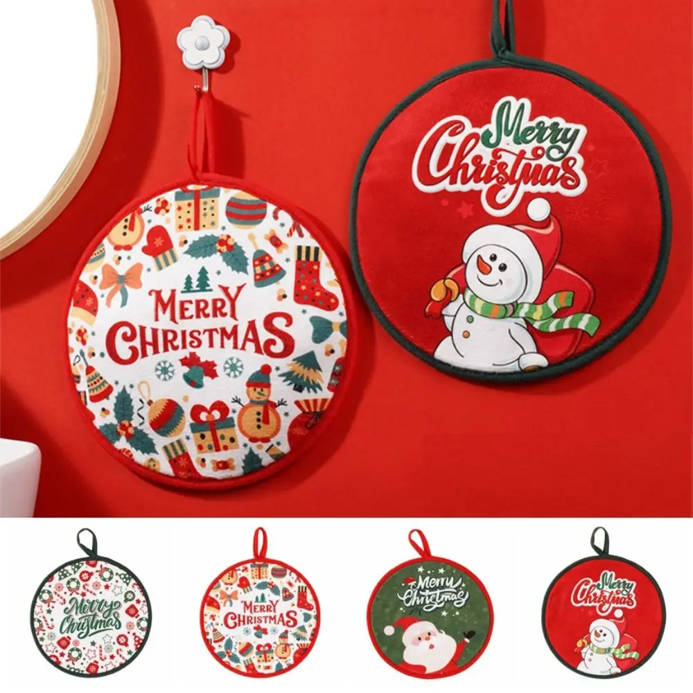 Creative Christmas Hand Towel Round Shaped Thick Coral Fleece Cartoon Hanging Towel Christmas Ornaments Soft