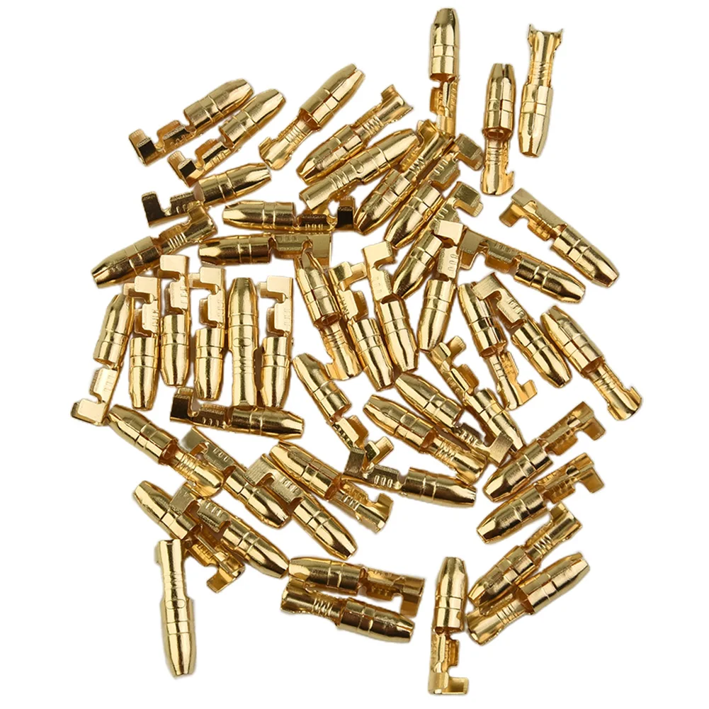 200 Pieces Gold and Transparent Male Female Electric Cable Wire Connector Terminal Set with Insulator Sleeve Cover 39mm