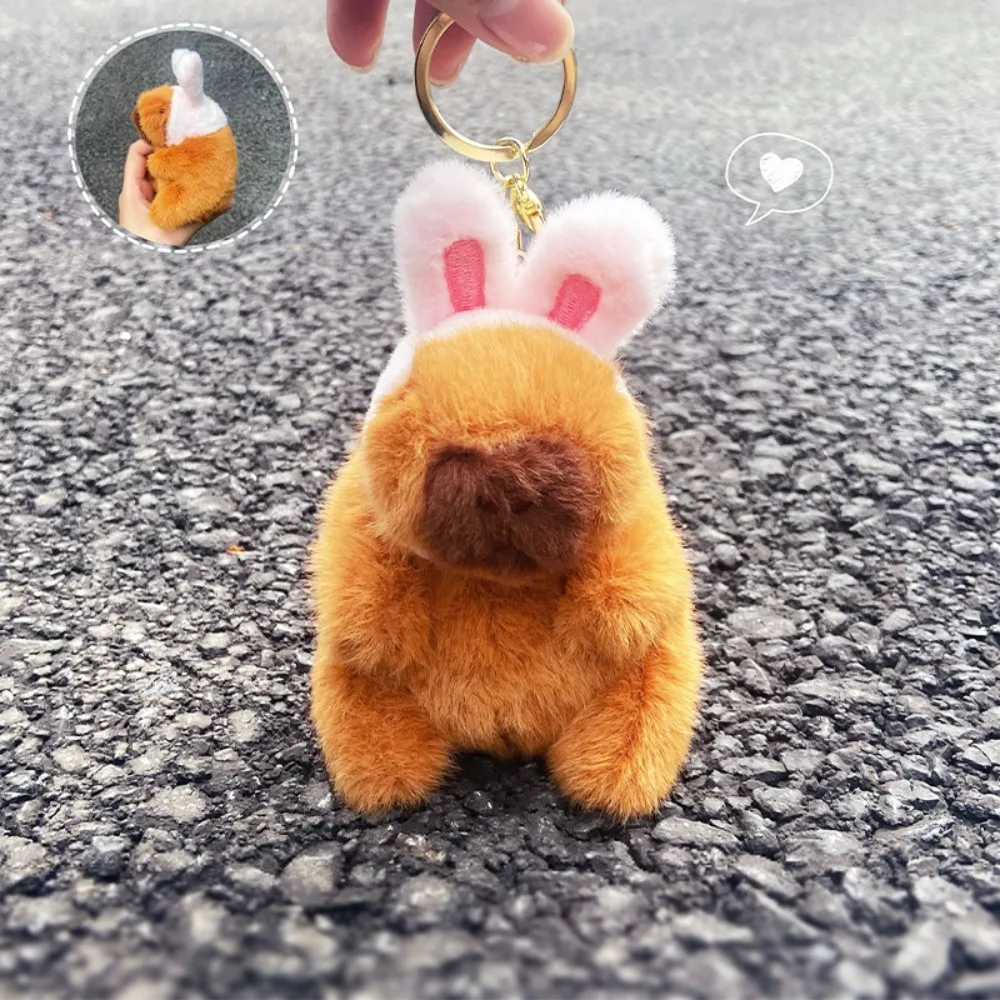 Funny Soft Capybara Key Ring Fur Cross Dressing Plush Capybara Pendant PP Cotton Doll Cartoon Animal Keychain Bag Pendant