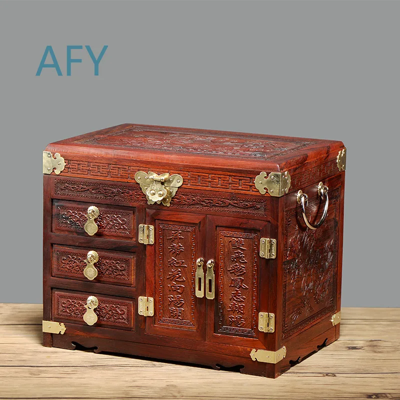 Centennial Haohe Fleece Jewelry Box Mahogany Blood Sandalwood Storage Home Craft Gifts with Lock