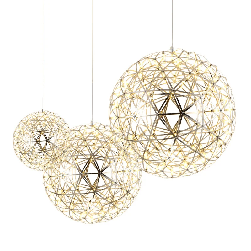 Modern LED Pendant Light Firework Spark Ball ceiling Chandelier Lighting Stainless Steel Pendant Lamps Home Decor 110-240V Input