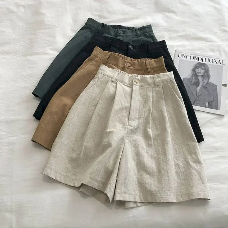 Pantaloncini di lino in cotone pop Donna Estate Nuovi pantaloncini a gamba larga stile coreano giapponese sottile Pantaloni corti vintage solidi casual Panno da donna