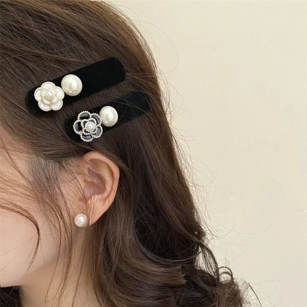 Velvet Camellia Hair Clip French Pearl Hairpin Sweet Barrettes Hair Accessories Hair Ornaments Retro BB Clip Wedding