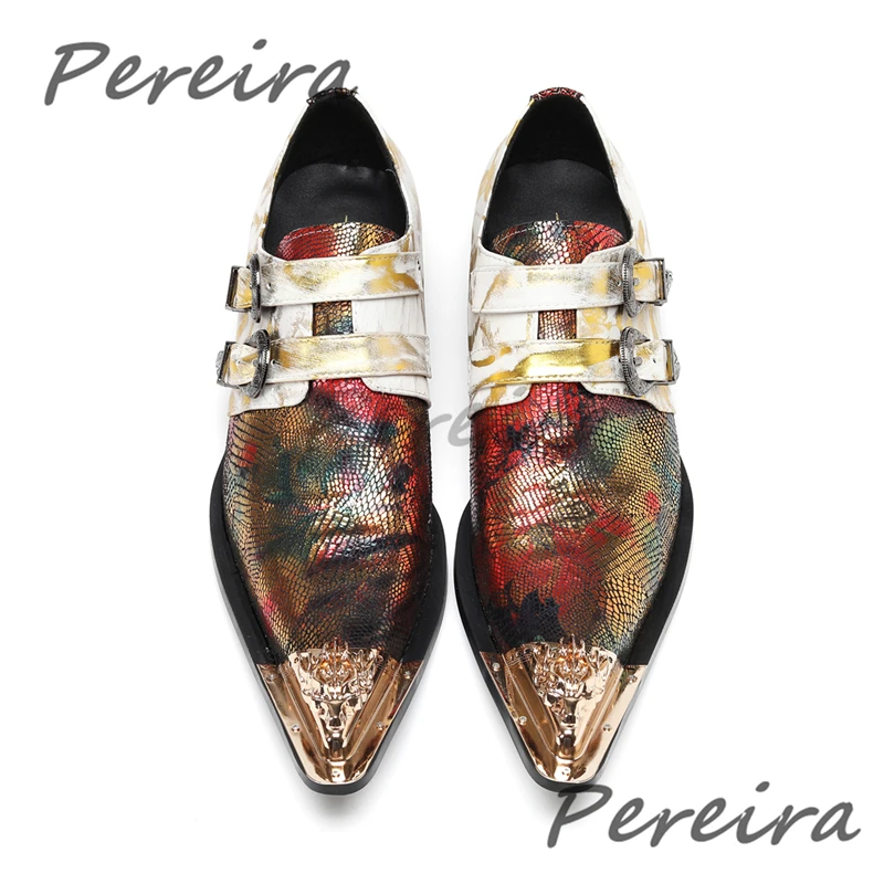 

Luxury Handmade Men's Formal Shoes Double Belt Buckle Metal Pointy Toe Cowhide Casual Business Shoes Party Banquet Dress Shoes