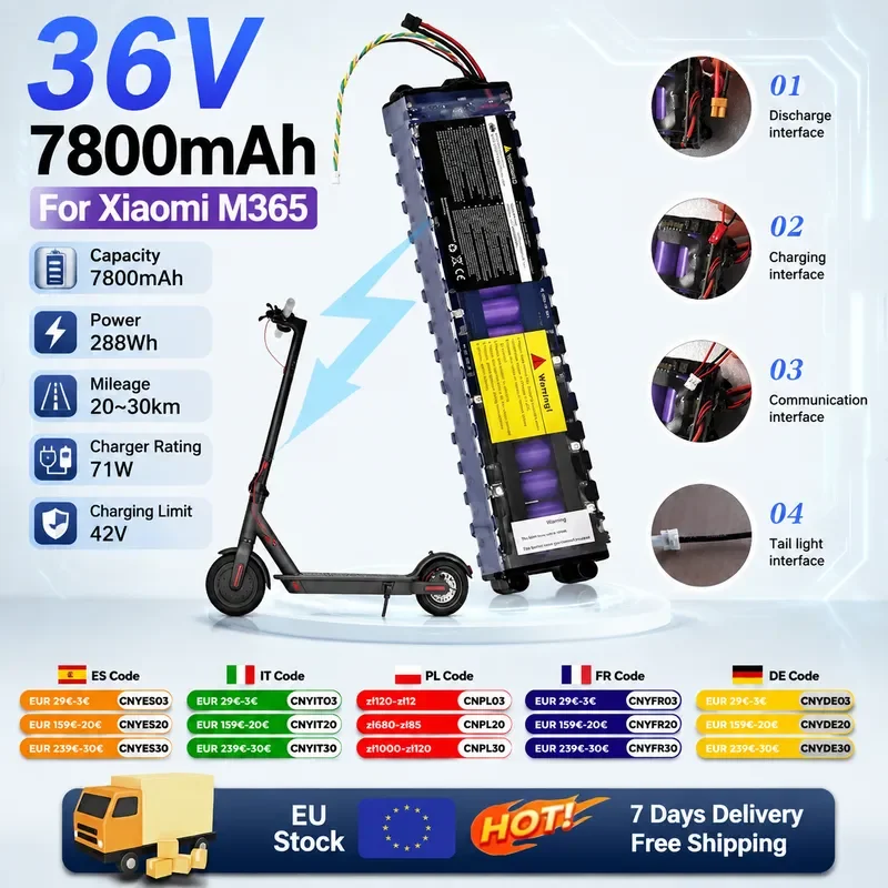 10S3P 36V 7.8Ah Replacement Battery Pack for Xiaomi Mijia M365 Electric Scooter with BMS Board