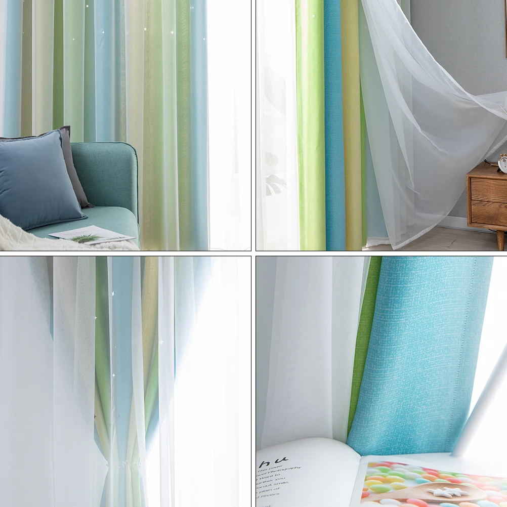 

2pcs Gradient Double-Layer Blackout Curtains For Bedroom Living Room Uv Protection Insulation Sunshade Privacy Window Curtain