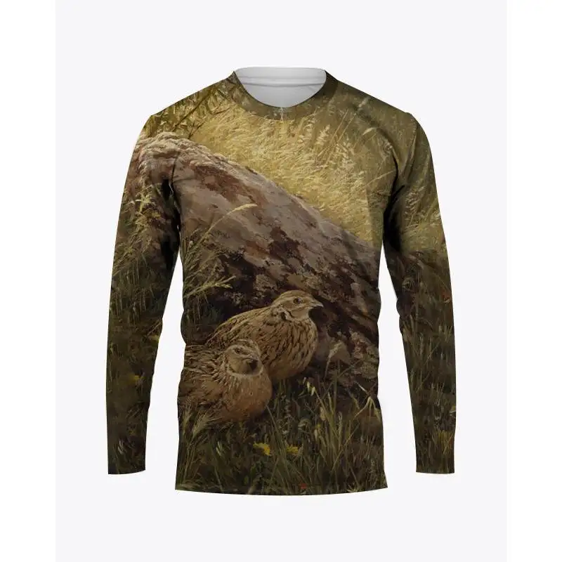 Camouflage Hunting Animals Quail Print Summer Men\'s O-Neck T-shirt Casual Long Sleeve Oversized Pullover Fashion Men Clothing