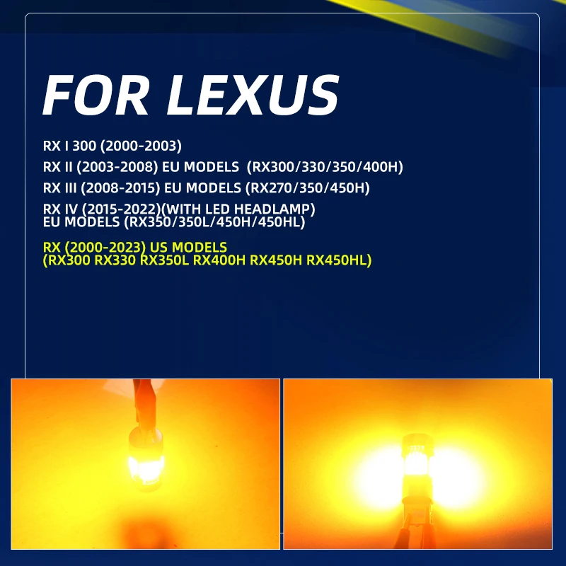 2pcs Car LED Turn Signal Lights Bulbs Blinker Direction Indicator For Lexus RX 1/2/3/4 300/330/350/400h/270/350L/450h/450hL