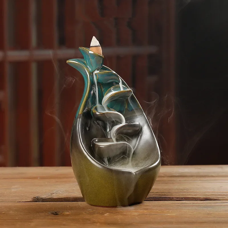 

With 10Pcs Incense Cones, Leaf Backflow Holder Ceramic Censer