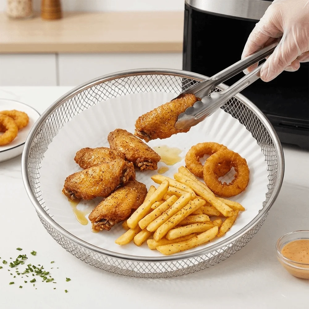 100Pcs Silicone Oil Paper Fryer Liners Oil Absorbing High Temperature Tolerant Baking Paper Liners Food Contact Grade Round