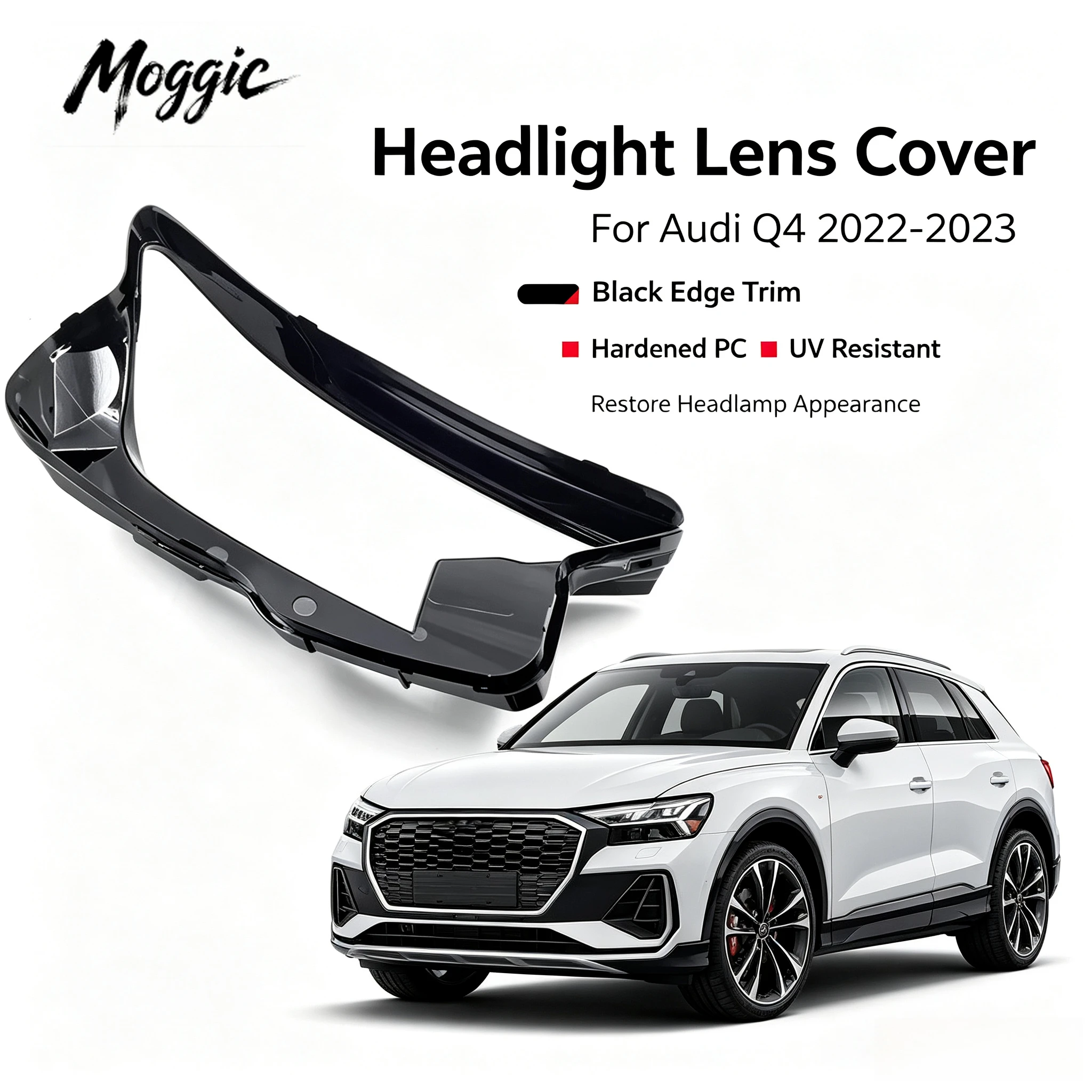 Moggic Headlight Lens Cover Suitable for Q4 2022 2023 Base Premium S Line Left Right Replacement Clear Lamp Shade Mask Assembly