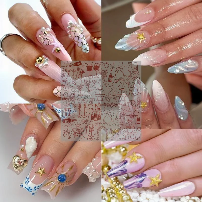 12Gird 3D Metallic Ocean Nail Art Stud Mix Gold Shell Starfish Conch Rivet Manicure Accessories