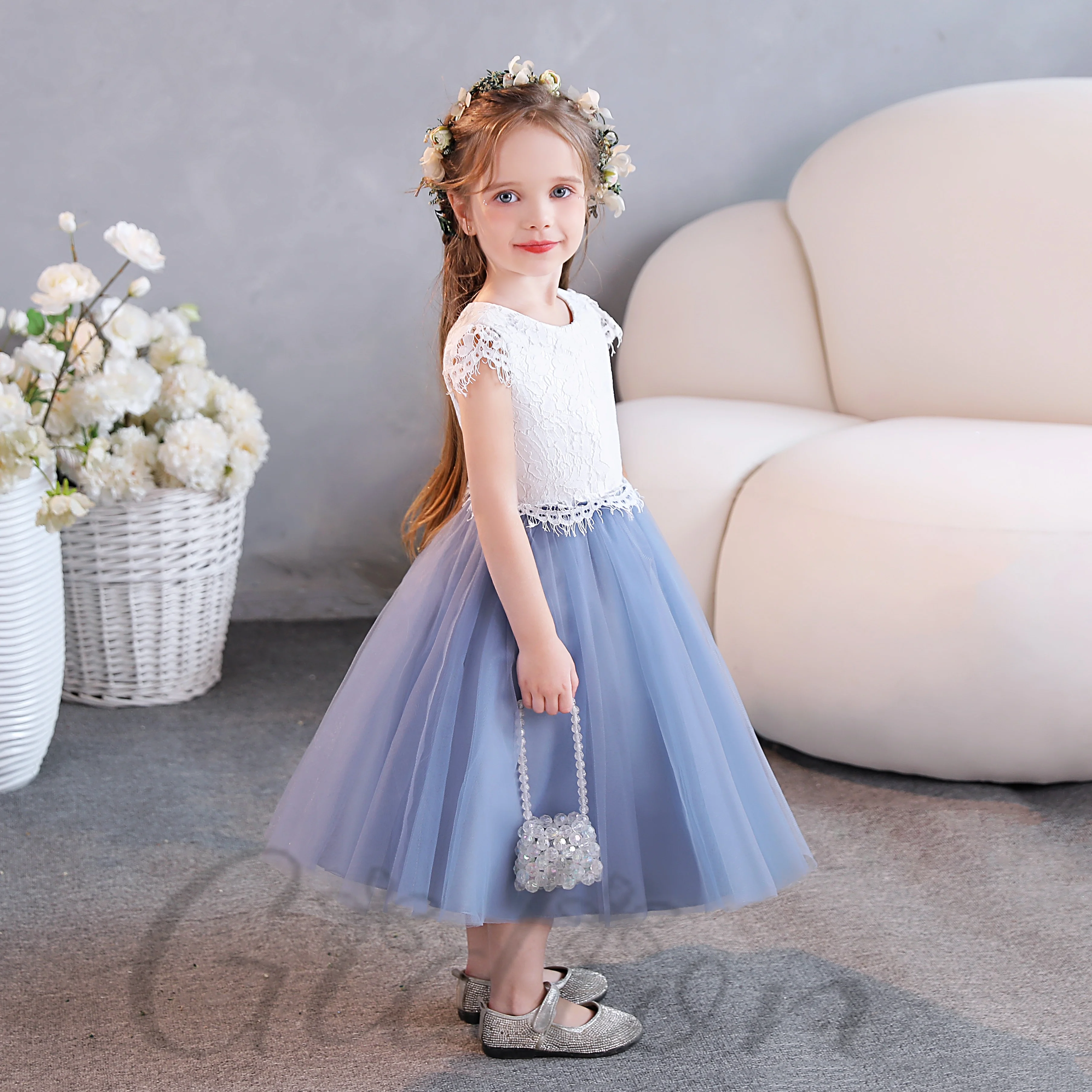 Pizzo/Tulle Prnicess Flower Girl Dress per bambini cerimonia di nozze laurea Prom Night Event Party Banqut Pageant Show Gift Ball