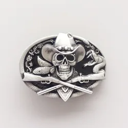 New Western Black Cowboy Skull Pirate Rifles Belt Buckle also Stock in US BUCKLE-SK036BK Free Shipping