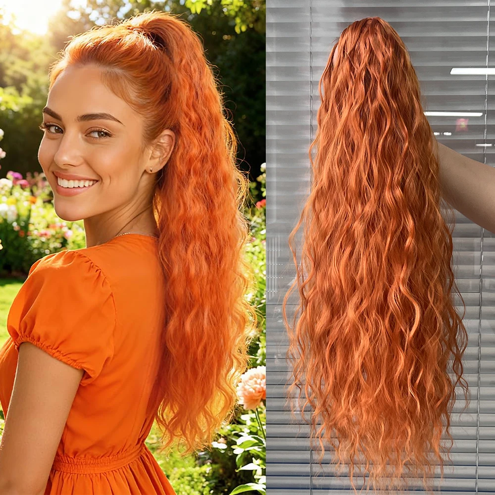 24 Zoll verworrener lockiger Pferdeschwanz, weiche synthetische Haarverlängerung, Kordelzug, Pferdeschwanz-Haarteile, schwarzer Clip-in-Pferdeschwanz für Frauen – Detail 38